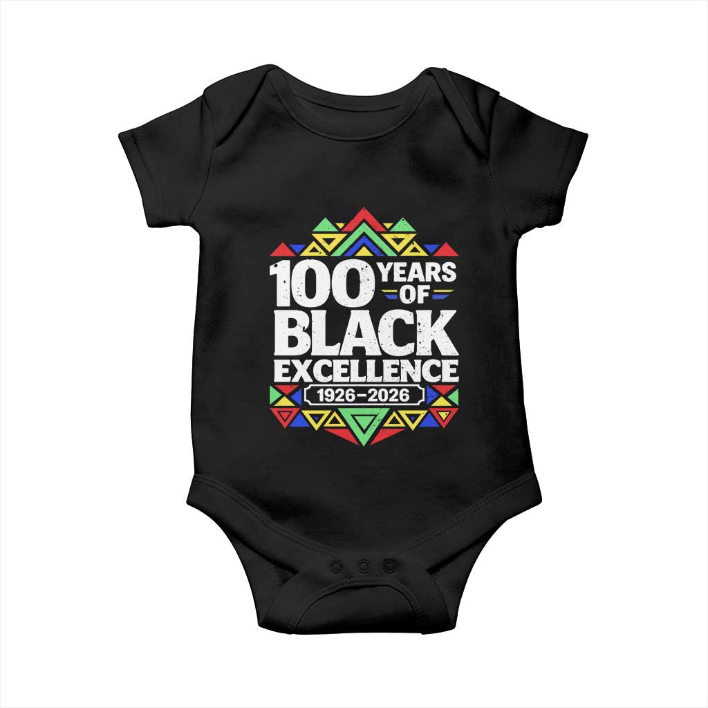 100 Years of Black Excellence 1926 2026 Baby Onesie African Tribal Pattern Heritage Celebrating Black History