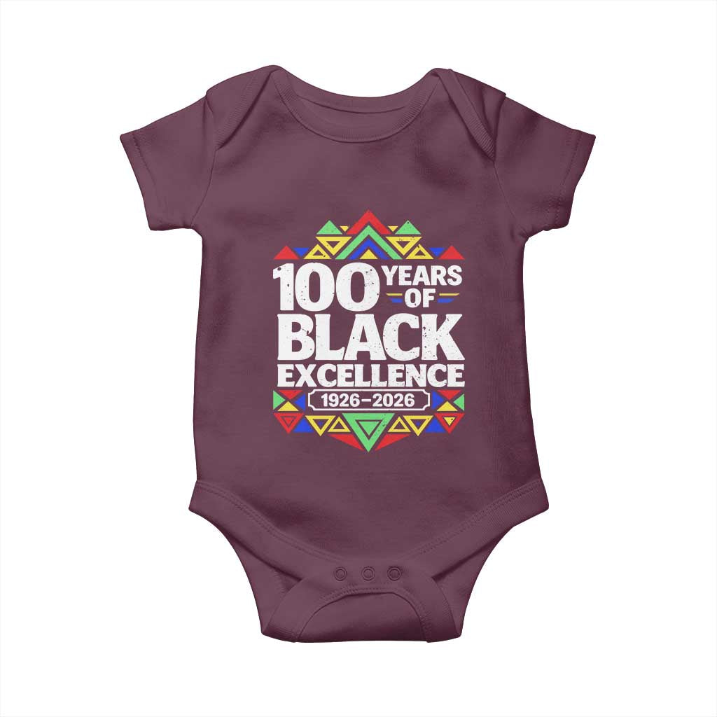 100 Years of Black Excellence 1926 2026 Baby Onesie African Tribal Pattern Heritage Celebrating Black History