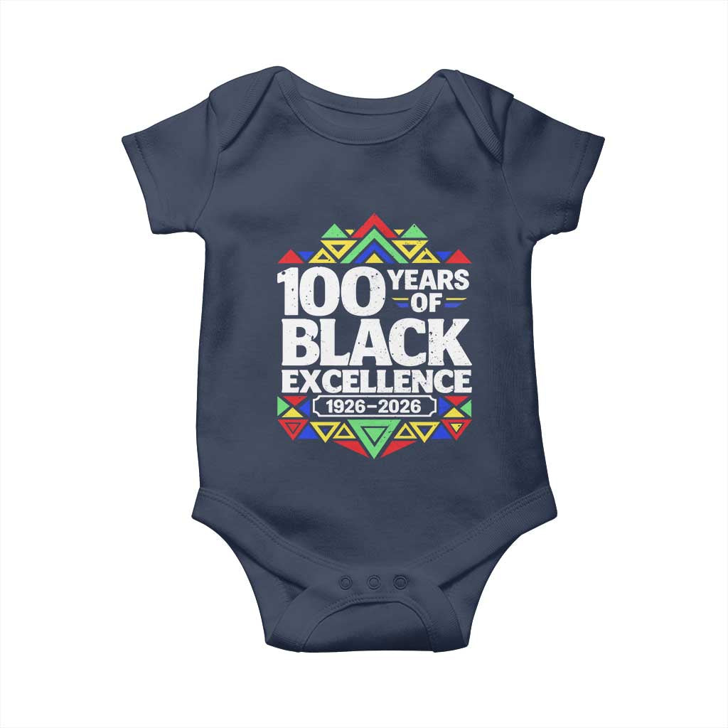 100 Years of Black Excellence 1926 2026 Baby Onesie African Tribal Pattern Heritage Celebrating Black History