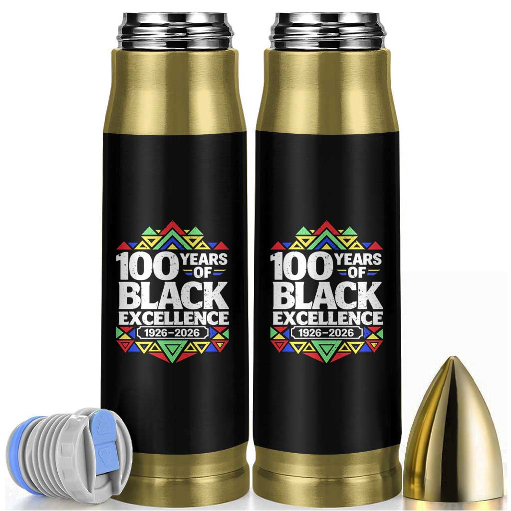 100 Years of Black Excellence 1926 2026 Bullet Tumbler African Tribal Pattern Heritage Celebrating Black History