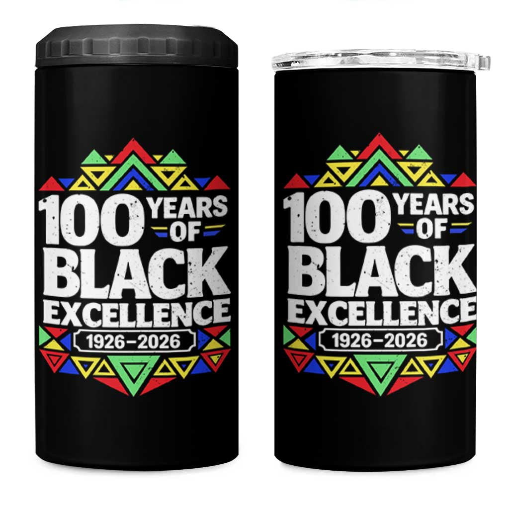 100 Years of Black Excellence 1926 2026 4 in 1 Can Cooler Tumbler African Tribal Pattern Heritage Celebrating Black History