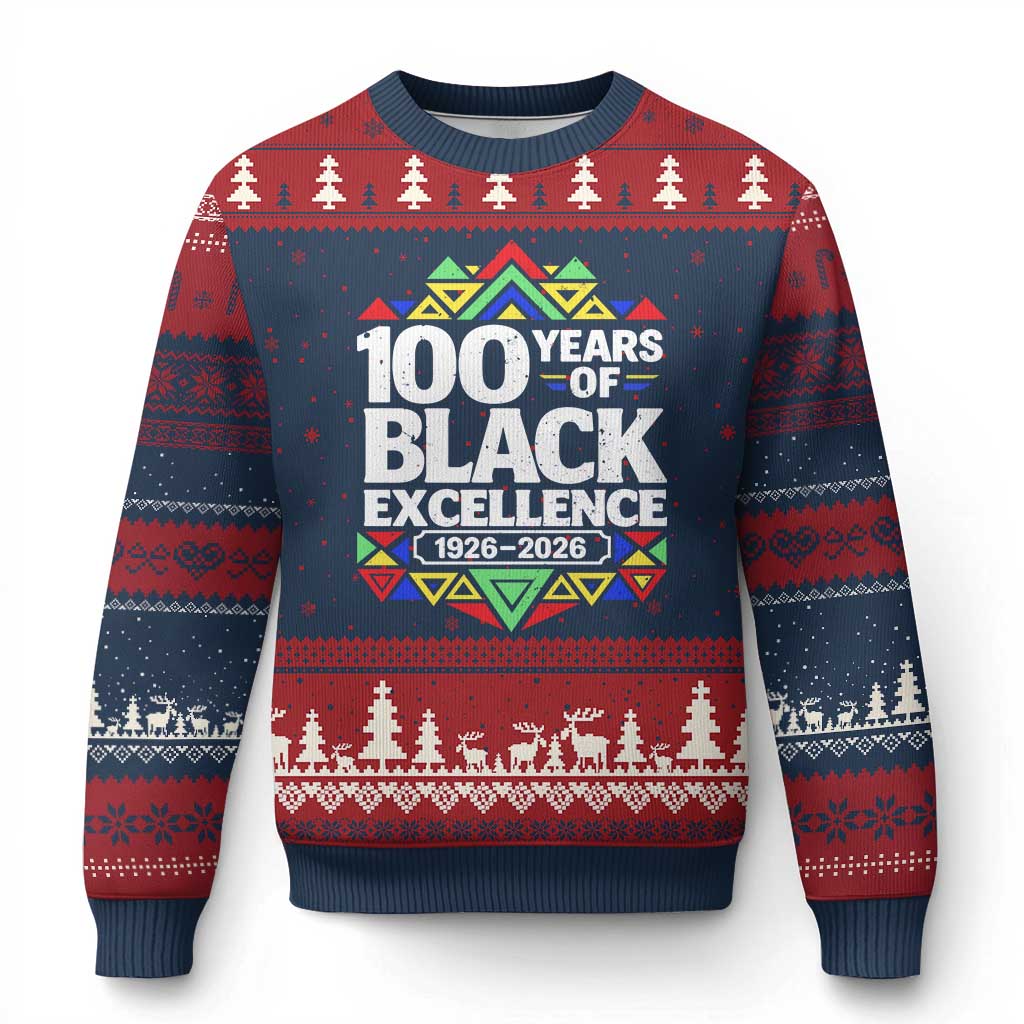 100 Years of Black Excellence 1926 2026 Ugly Christmas Sweater African Tribal Pattern Heritage Celebrating Black History