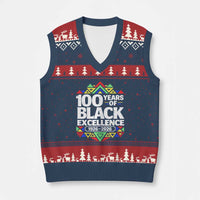 100 Years of Black Excellence 1926 2026 V-Neck Knit Sweater Vest African Tribal Pattern Heritage Celebrating Black History