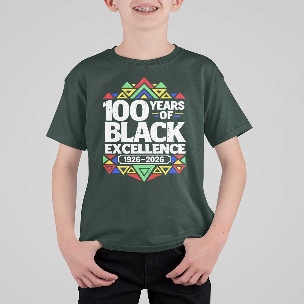 100 Years of Black Excellence 1926 2026 T Shirt For Kid African Tribal Pattern Heritage Celebrating Black History