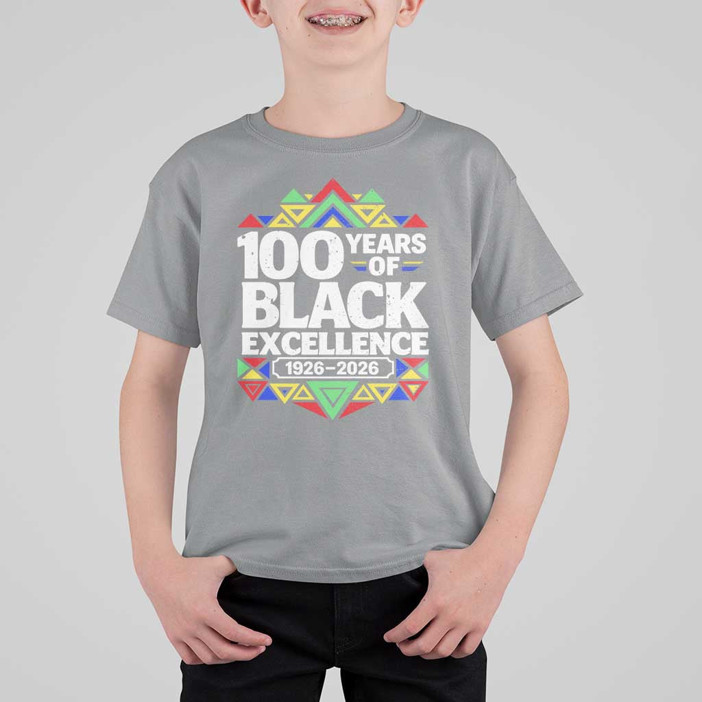100 Years of Black Excellence 1926 2026 T Shirt For Kid African Tribal Pattern Heritage Celebrating Black History