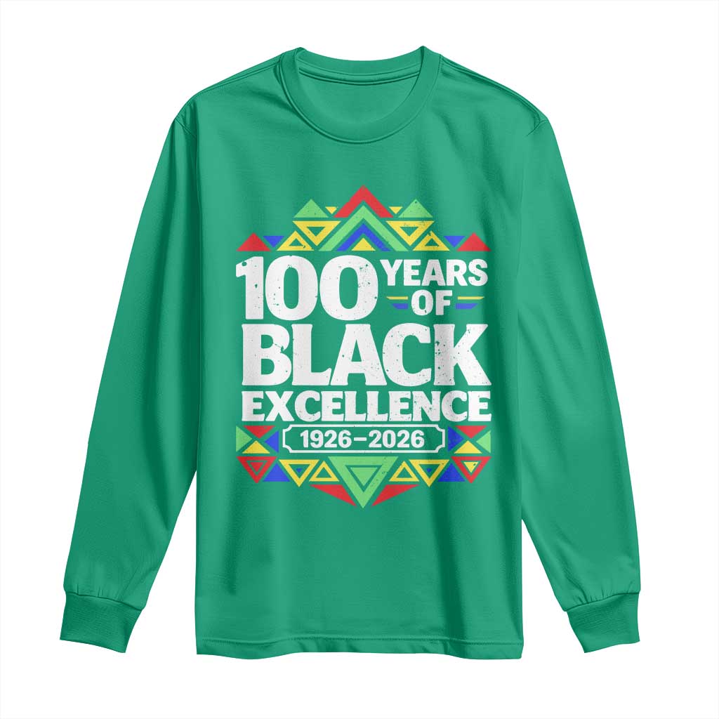 100 Years of Black Excellence 1926 2026 Long Sleeve Shirt African Tribal Pattern Heritage Celebrating Black History