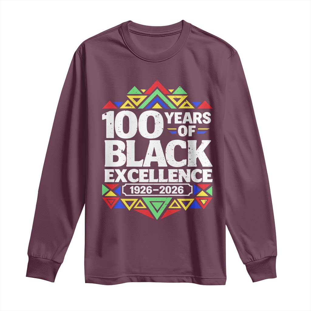 100 Years of Black Excellence 1926 2026 Long Sleeve Shirt African Tribal Pattern Heritage Celebrating Black History
