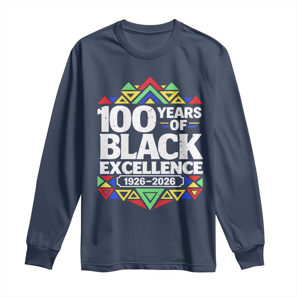 100 Years of Black Excellence 1926 2026 Long Sleeve Shirt African Tribal Pattern Heritage Celebrating Black History