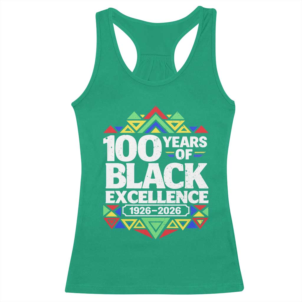100 Years of Black Excellence 1926 2026 Racerback Tank Top African Tribal Pattern Heritage Celebrating Black History