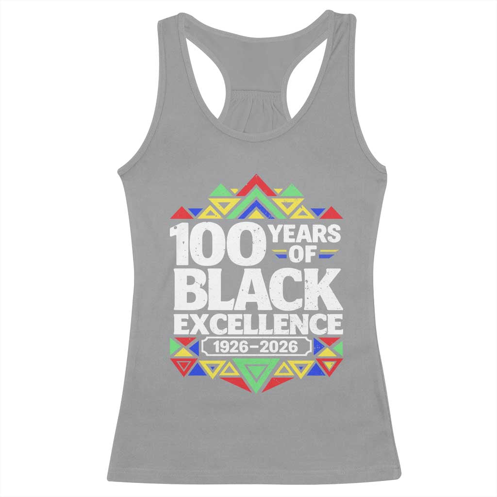100 Years of Black Excellence 1926 2026 Racerback Tank Top African Tribal Pattern Heritage Celebrating Black History
