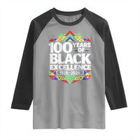 100 Years of Black Excellence 1926 2026 Raglan Shirt African Tribal Pattern Heritage Celebrating Black History