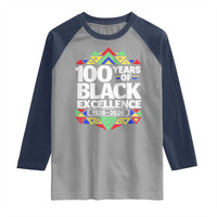 100 Years of Black Excellence 1926 2026 Raglan Shirt African Tribal Pattern Heritage Celebrating Black History