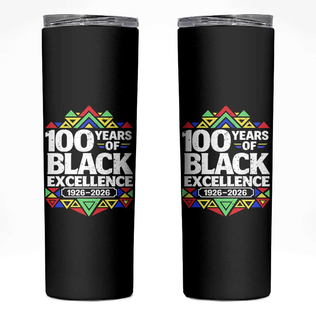 100 Years of Black Excellence 1926 2026 Skinny Tumbler African Tribal Pattern Heritage Celebrating Black History