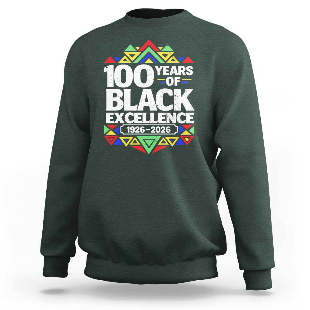 100 Years of Black Excellence 1926 2026 Sweatshirt African Tribal Pattern Heritage Celebrating Black History