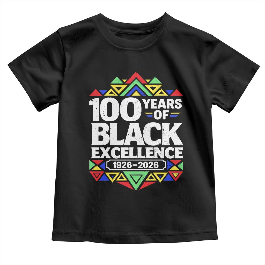 100 Years of Black Excellence 1926 2026 Toddler T Shirt African Tribal Pattern Heritage Celebrating Black History