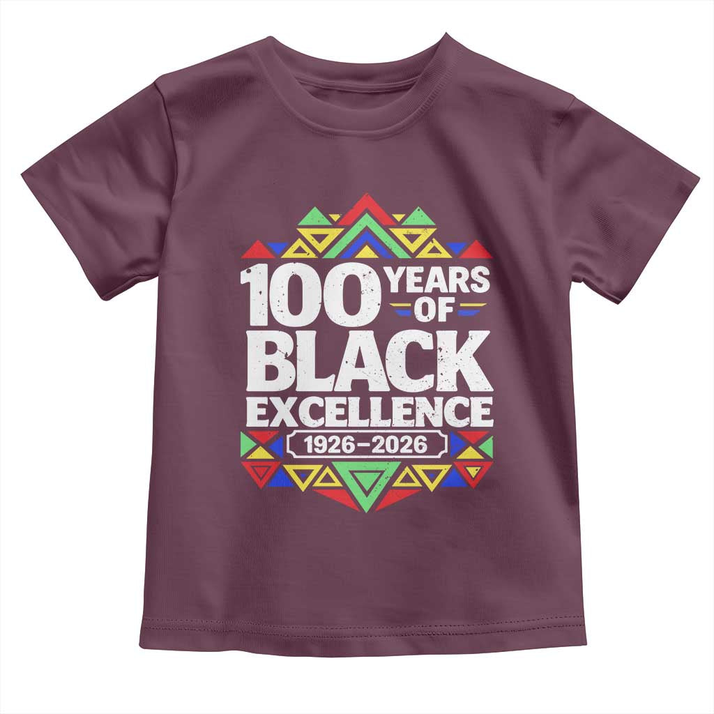 100 Years of Black Excellence 1926 2026 Toddler T Shirt African Tribal Pattern Heritage Celebrating Black History