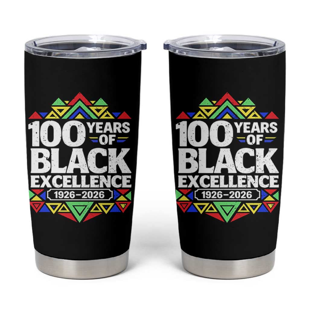 100 Years of Black Excellence 1926 2026 Tumbler Cup African Tribal Pattern Heritage Celebrating Black History