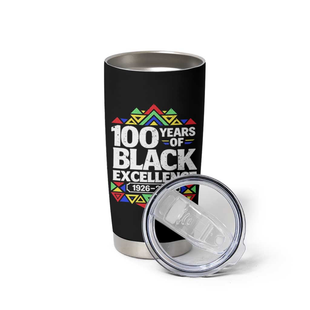 100 Years of Black Excellence 1926 2026 Tumbler Cup African Tribal Pattern Heritage Celebrating Black History