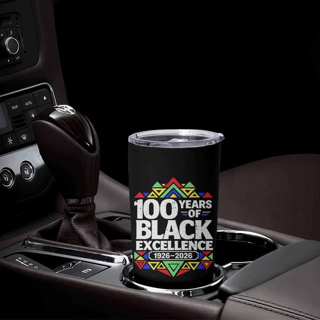 100 Years of Black Excellence 1926 2026 Tumbler Cup African Tribal Pattern Heritage Celebrating Black History