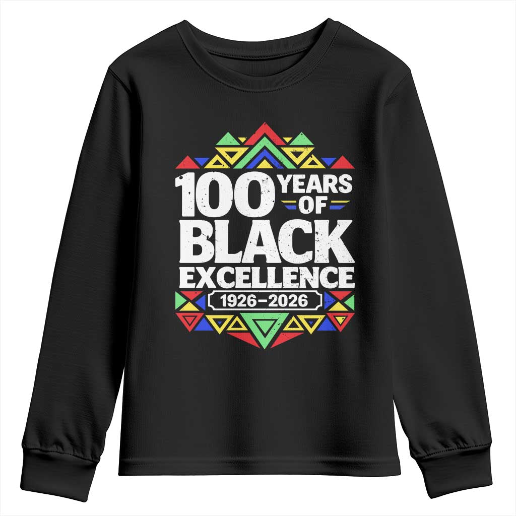 100 Years of Black Excellence 1926 2026 Youth Sweatshirt African Tribal Pattern Heritage Celebrating Black History