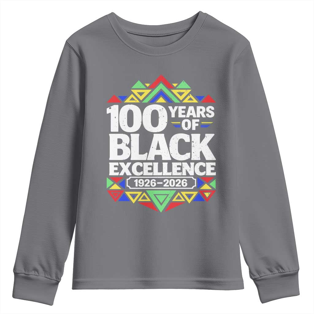 100 Years of Black Excellence 1926 2026 Youth Sweatshirt African Tribal Pattern Heritage Celebrating Black History