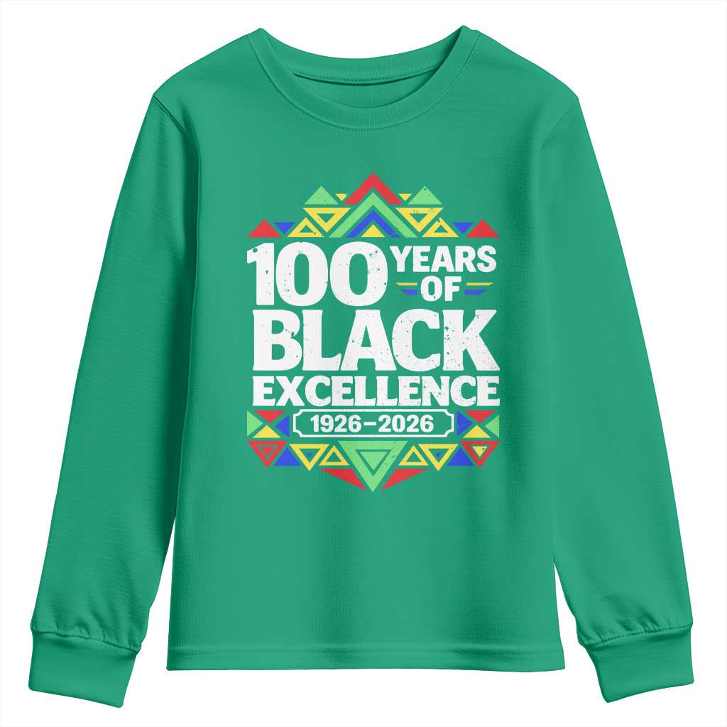 100 Years of Black Excellence 1926 2026 Youth Sweatshirt African Tribal Pattern Heritage Celebrating Black History