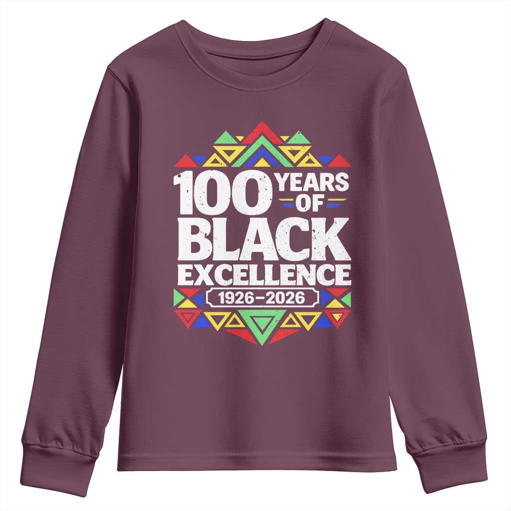 100 Years of Black Excellence 1926 2026 Youth Sweatshirt African Tribal Pattern Heritage Celebrating Black History