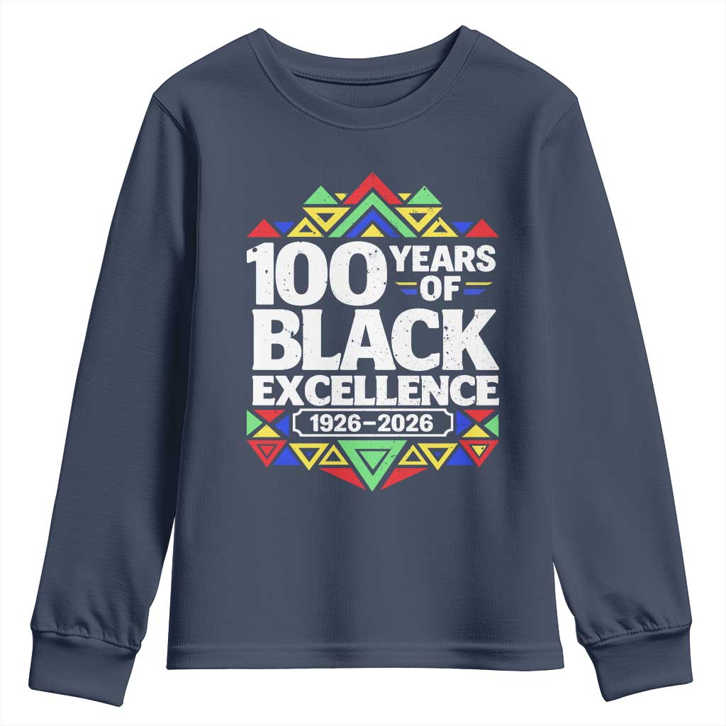 100 Years of Black Excellence 1926 2026 Youth Sweatshirt African Tribal Pattern Heritage Celebrating Black History