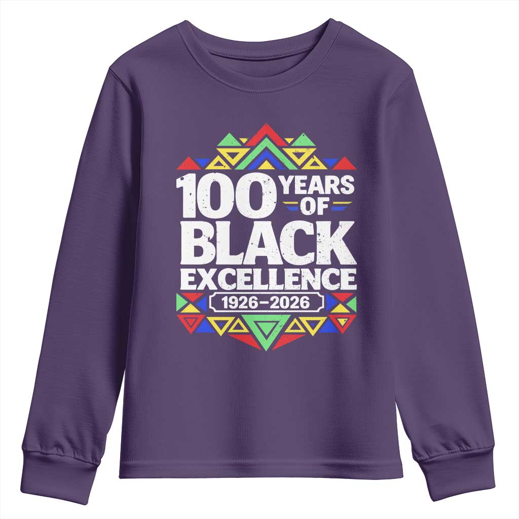 100 Years of Black Excellence 1926 2026 Youth Sweatshirt African Tribal Pattern Heritage Celebrating Black History