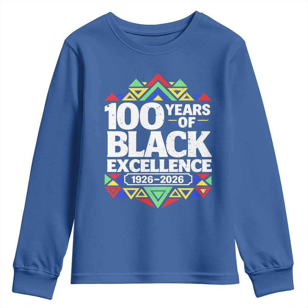 100 Years of Black Excellence 1926 2026 Youth Sweatshirt African Tribal Pattern Heritage Celebrating Black History
