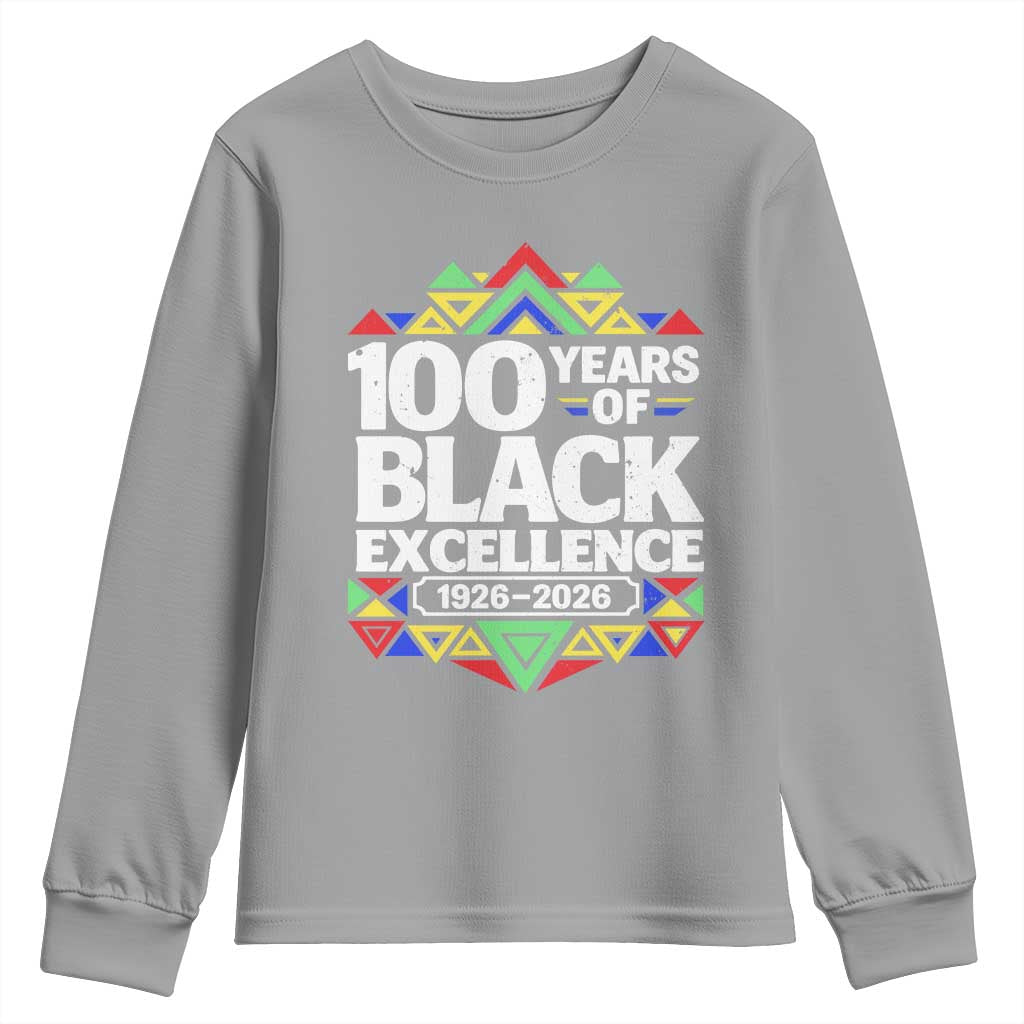 100 Years of Black Excellence 1926 2026 Youth Sweatshirt African Tribal Pattern Heritage Celebrating Black History