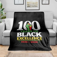 100 Years of Black Excellence 1926 2026 Throw Blanket Pan-African Raised Fist Pride Honoring Black History Legacy