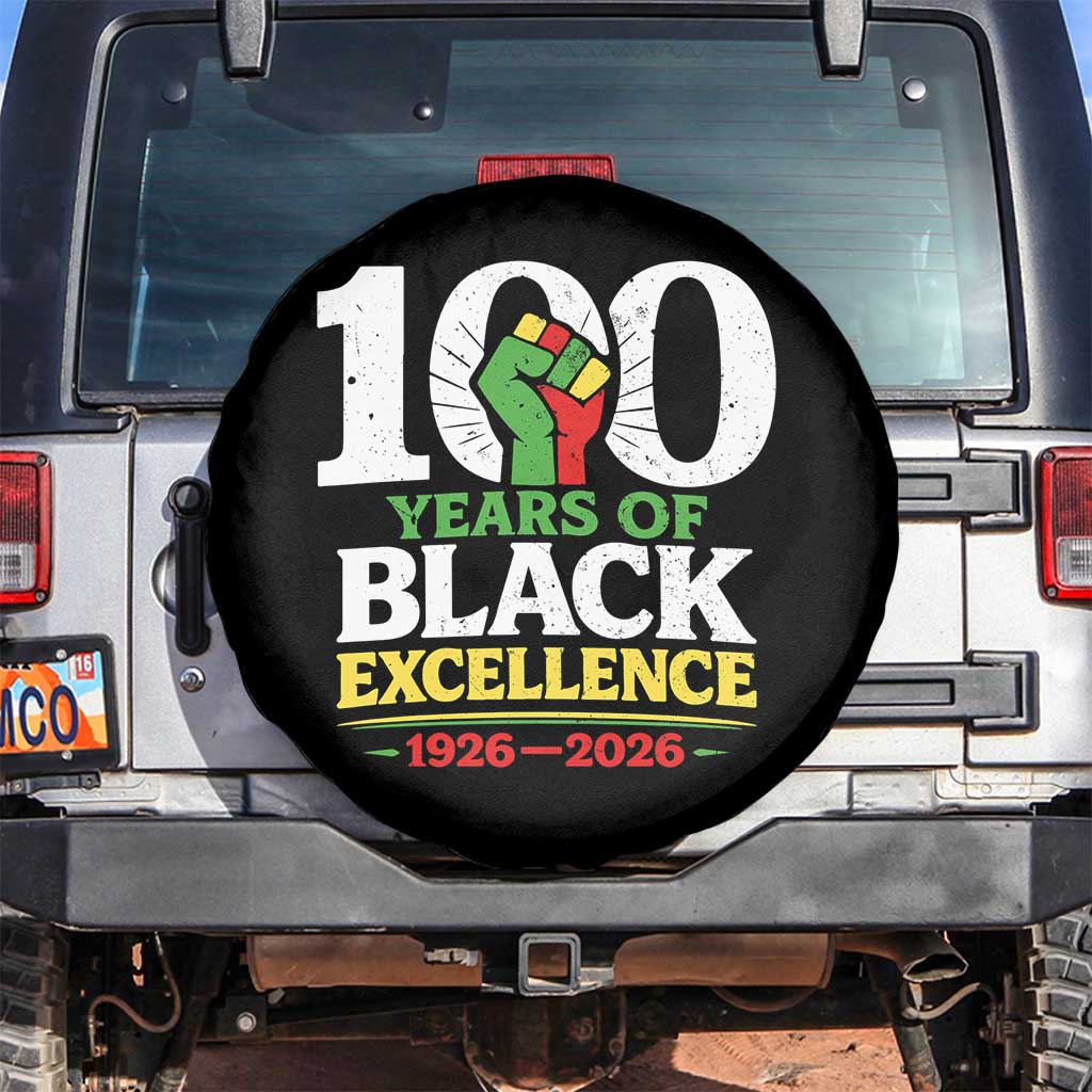 100 Years of Black Excellence 1926 2026 Spare Tire Cover Pan-African Raised Fist Pride Honoring Black History Legacy