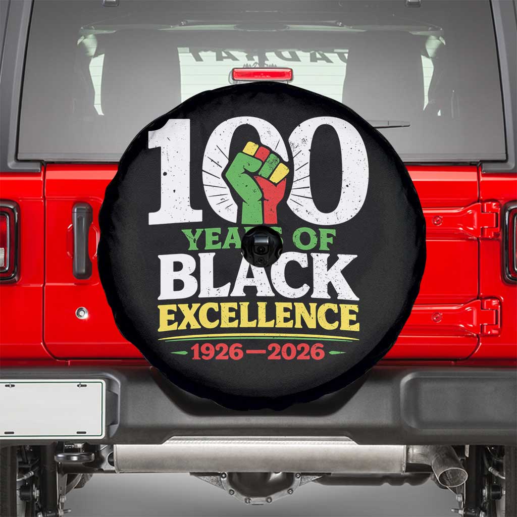 100 Years of Black Excellence 1926 2026 Spare Tire Cover Pan-African Raised Fist Pride Honoring Black History Legacy