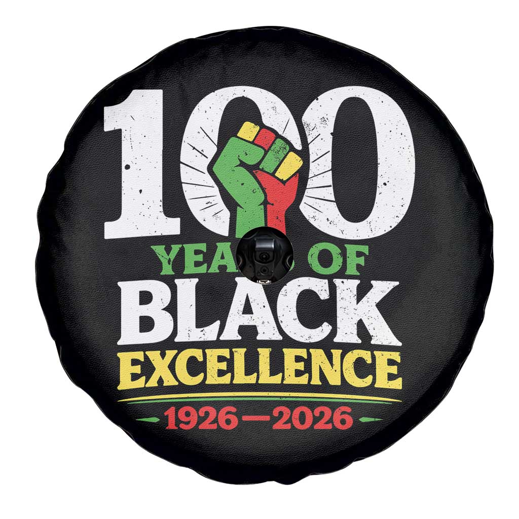 100 Years of Black Excellence 1926 2026 Spare Tire Cover Pan-African Raised Fist Pride Honoring Black History Legacy