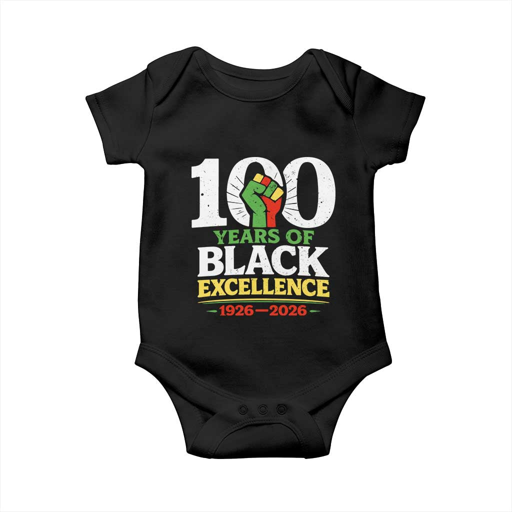 100 Years of Black Excellence 1926 2026 Baby Onesie Pan-African Raised Fist Pride Honoring Black History Legacy