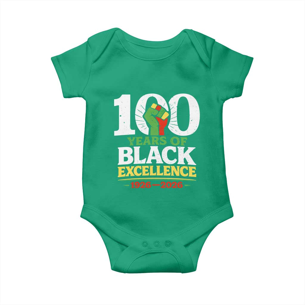 100 Years of Black Excellence 1926 2026 Baby Onesie Pan-African Raised Fist Pride Honoring Black History Legacy
