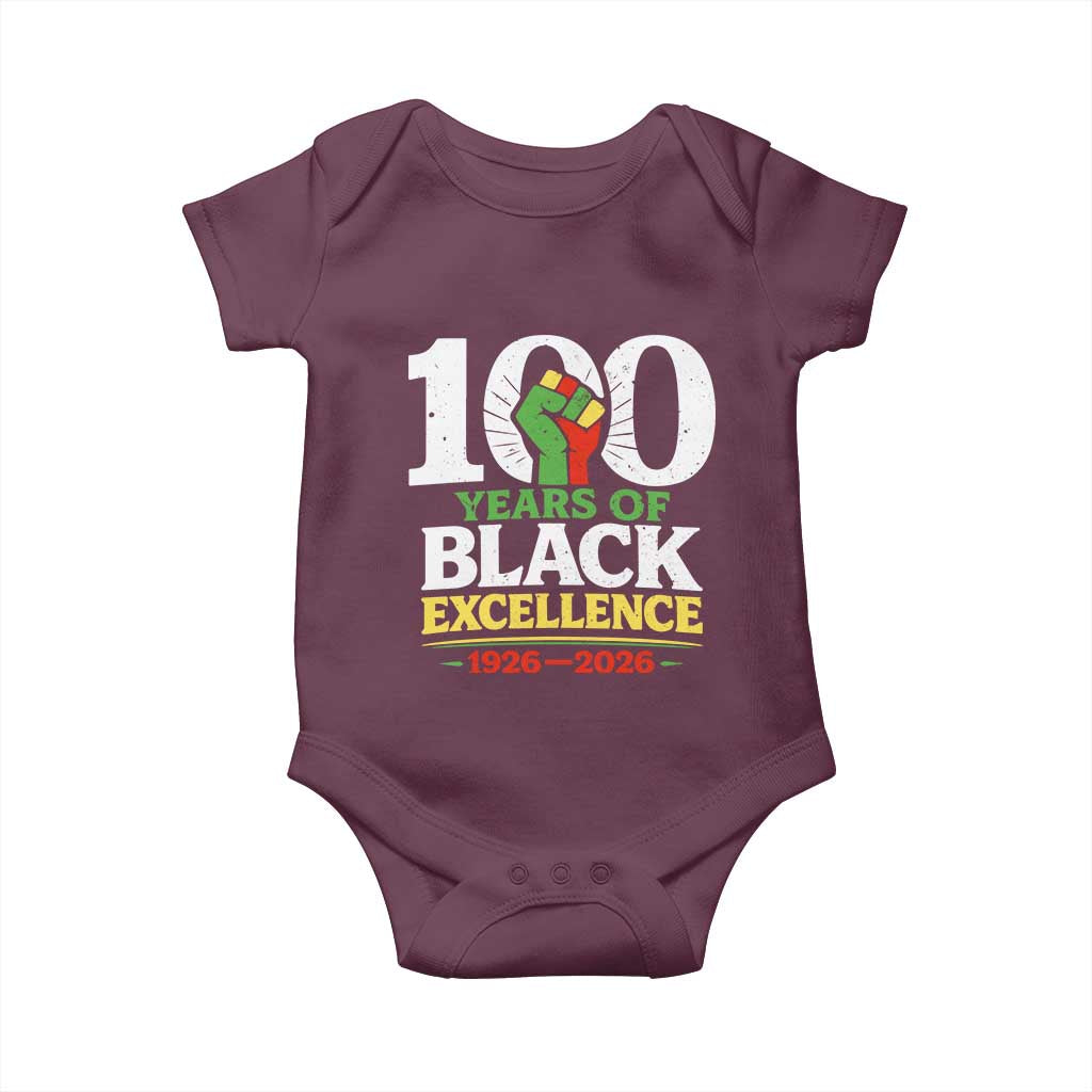 100 Years of Black Excellence 1926 2026 Baby Onesie Pan-African Raised Fist Pride Honoring Black History Legacy