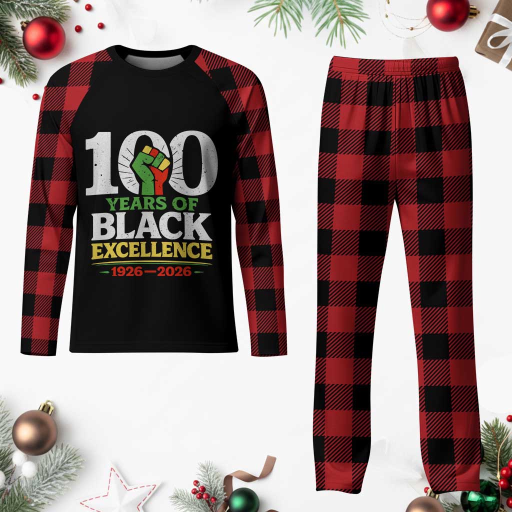 100 Years of Black Excellence 1926 2026 Plaid Pajama Set Pan-African Raised Fist Pride Honoring Black History Legacy