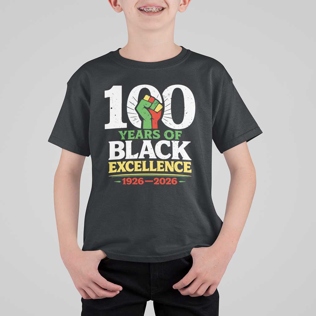 100 Years of Black Excellence 1926 2026 T Shirt For Kid Pan-African Raised Fist Pride Honoring Black History Legacy