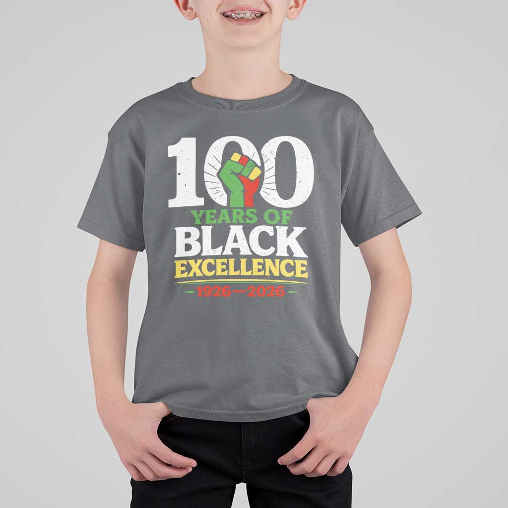 100 Years of Black Excellence 1926 2026 T Shirt For Kid Pan-African Raised Fist Pride Honoring Black History Legacy
