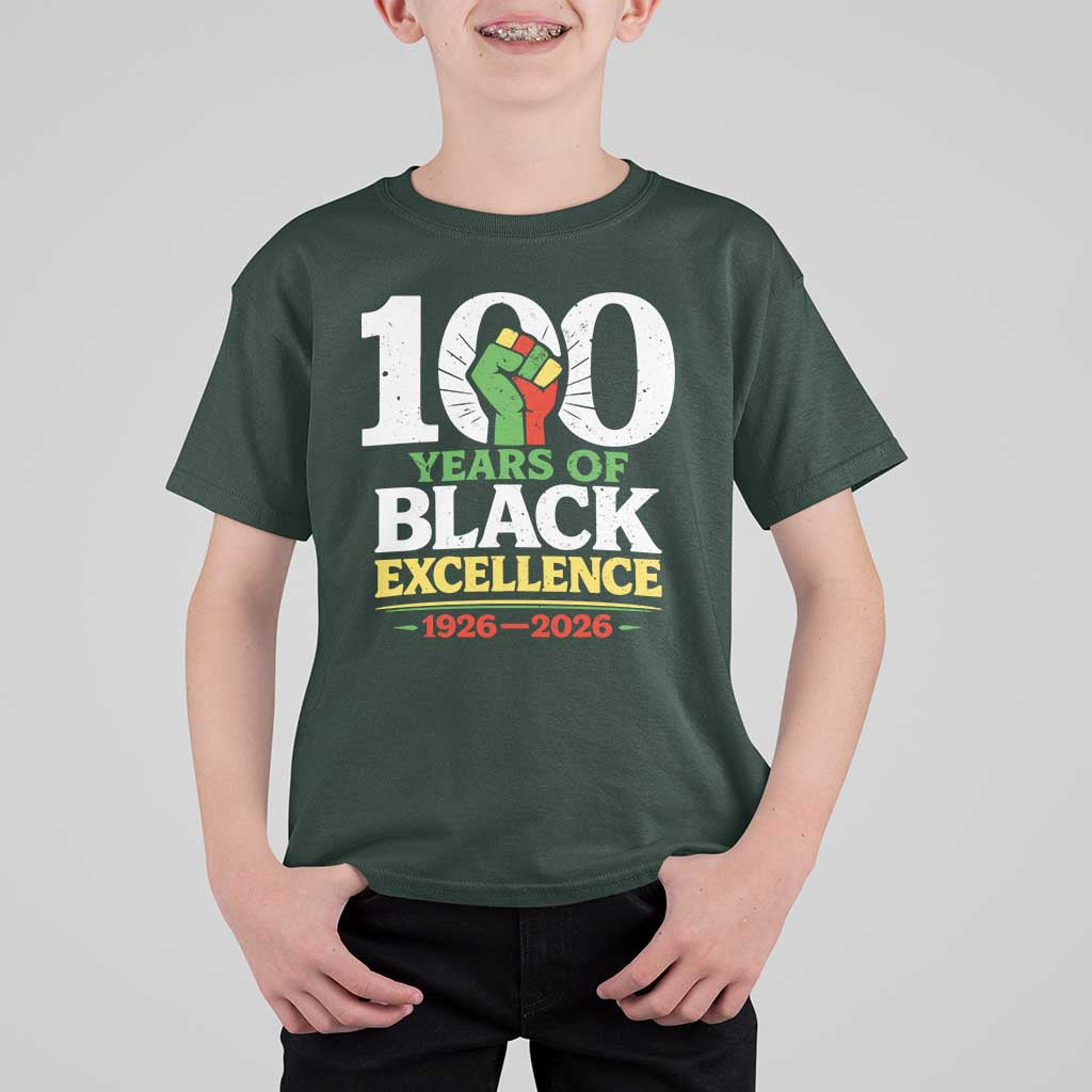 100 Years of Black Excellence 1926 2026 T Shirt For Kid Pan-African Raised Fist Pride Honoring Black History Legacy