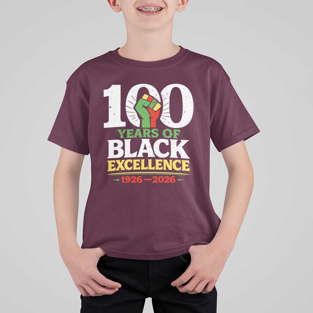 100 Years of Black Excellence 1926 2026 T Shirt For Kid Pan-African Raised Fist Pride Honoring Black History Legacy