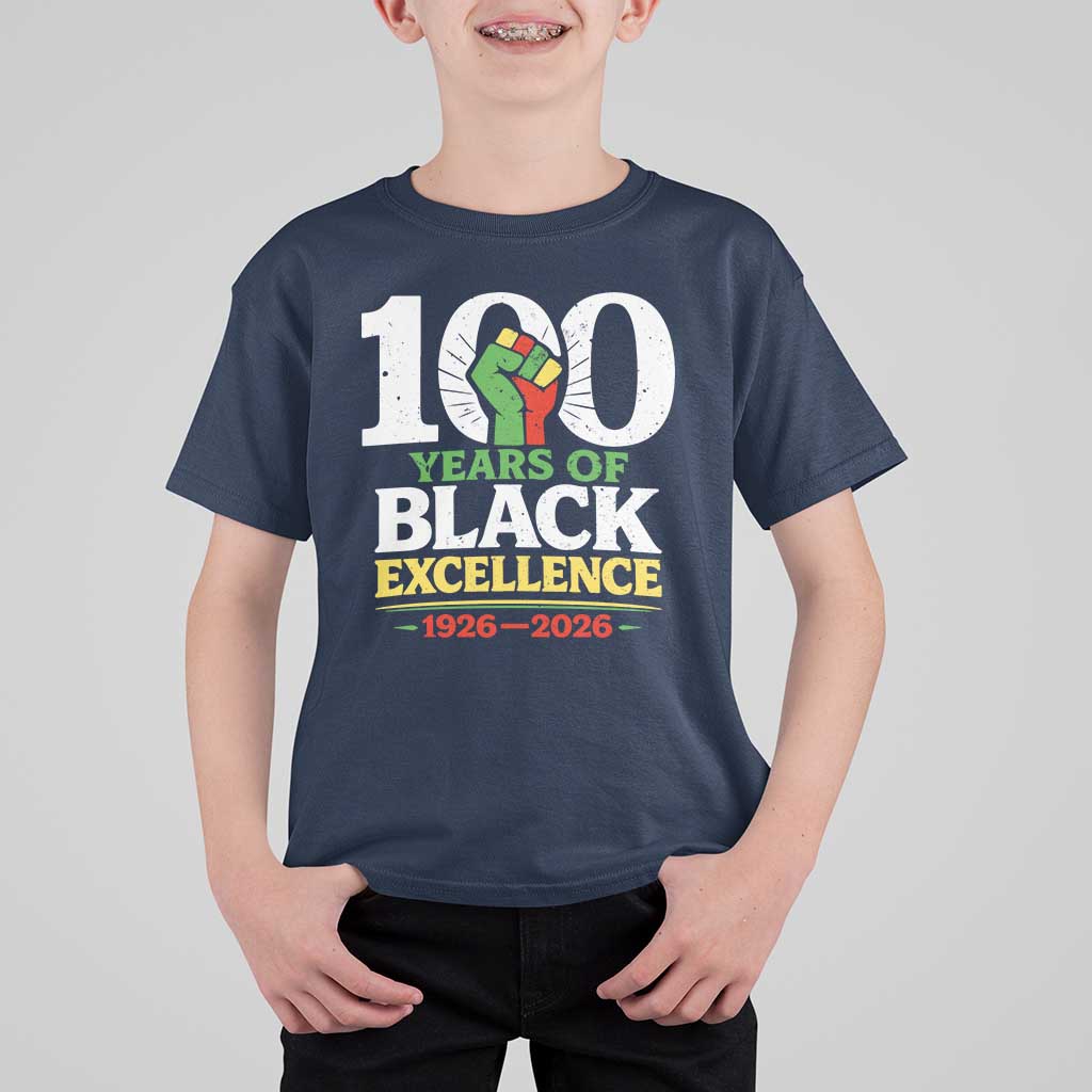 100 Years of Black Excellence 1926 2026 T Shirt For Kid Pan-African Raised Fist Pride Honoring Black History Legacy