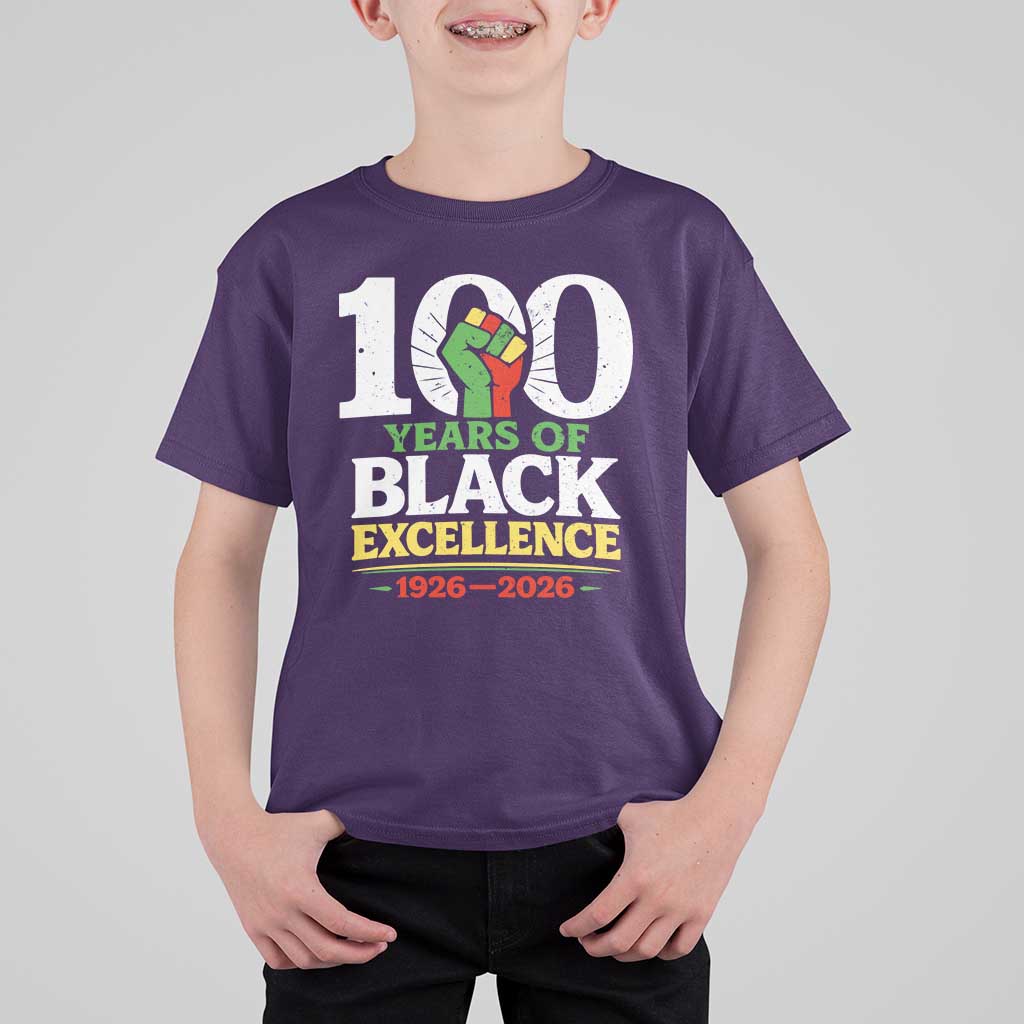100 Years of Black Excellence 1926 2026 T Shirt For Kid Pan-African Raised Fist Pride Honoring Black History Legacy
