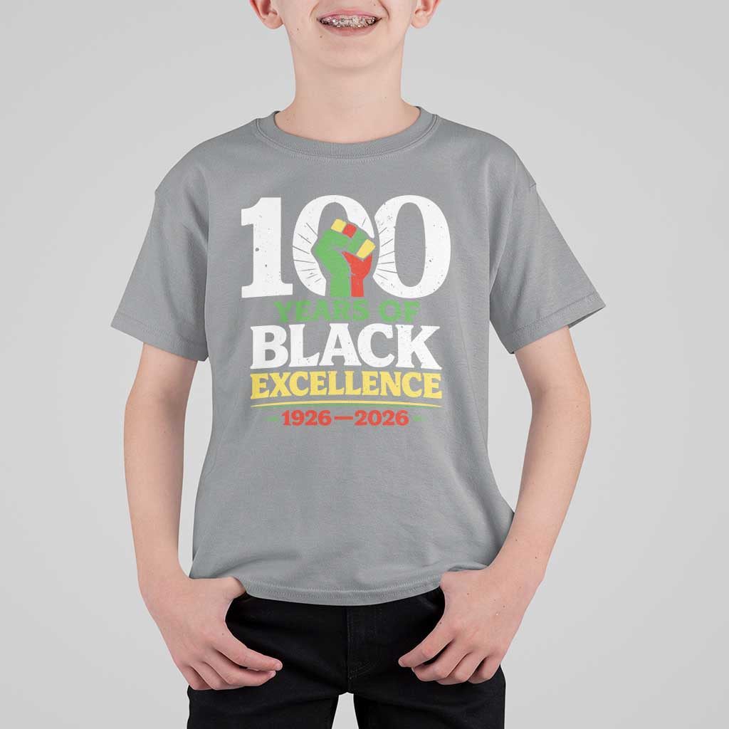 100 Years of Black Excellence 1926 2026 T Shirt For Kid Pan-African Raised Fist Pride Honoring Black History Legacy