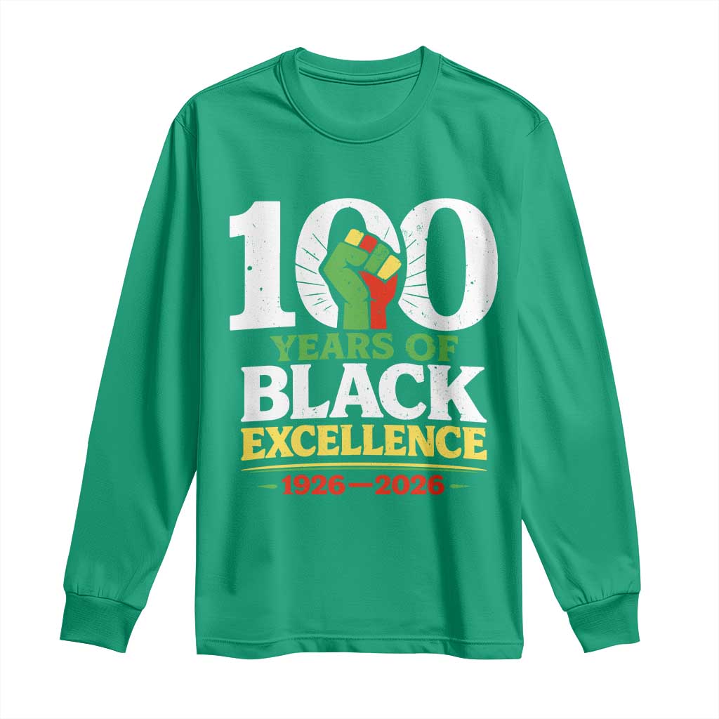 100 Years of Black Excellence 1926 2026 Long Sleeve Shirt Pan-African Raised Fist Pride Honoring Black History Legacy