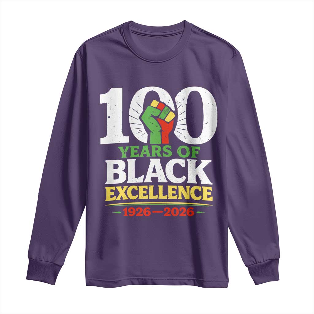 100 Years of Black Excellence 1926 2026 Long Sleeve Shirt Pan-African Raised Fist Pride Honoring Black History Legacy