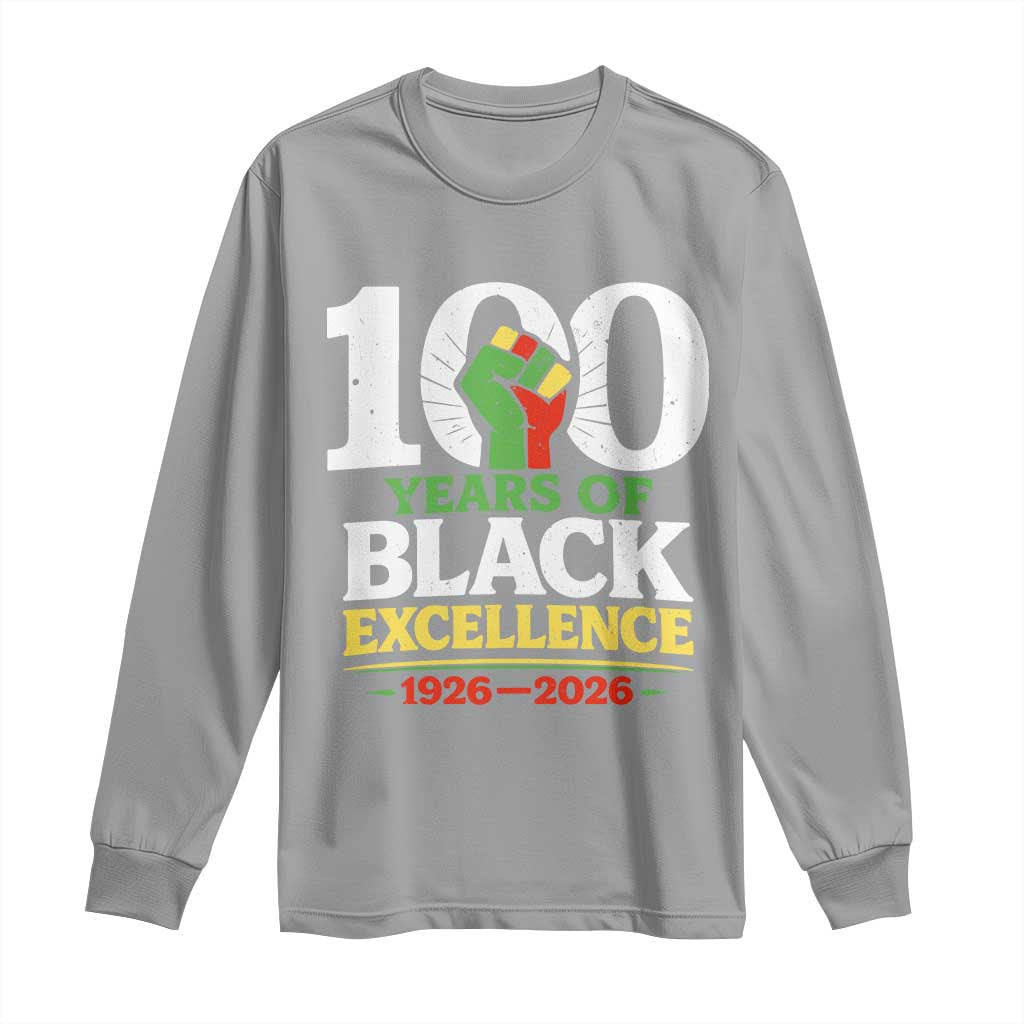 100 Years of Black Excellence 1926 2026 Long Sleeve Shirt Pan-African Raised Fist Pride Honoring Black History Legacy