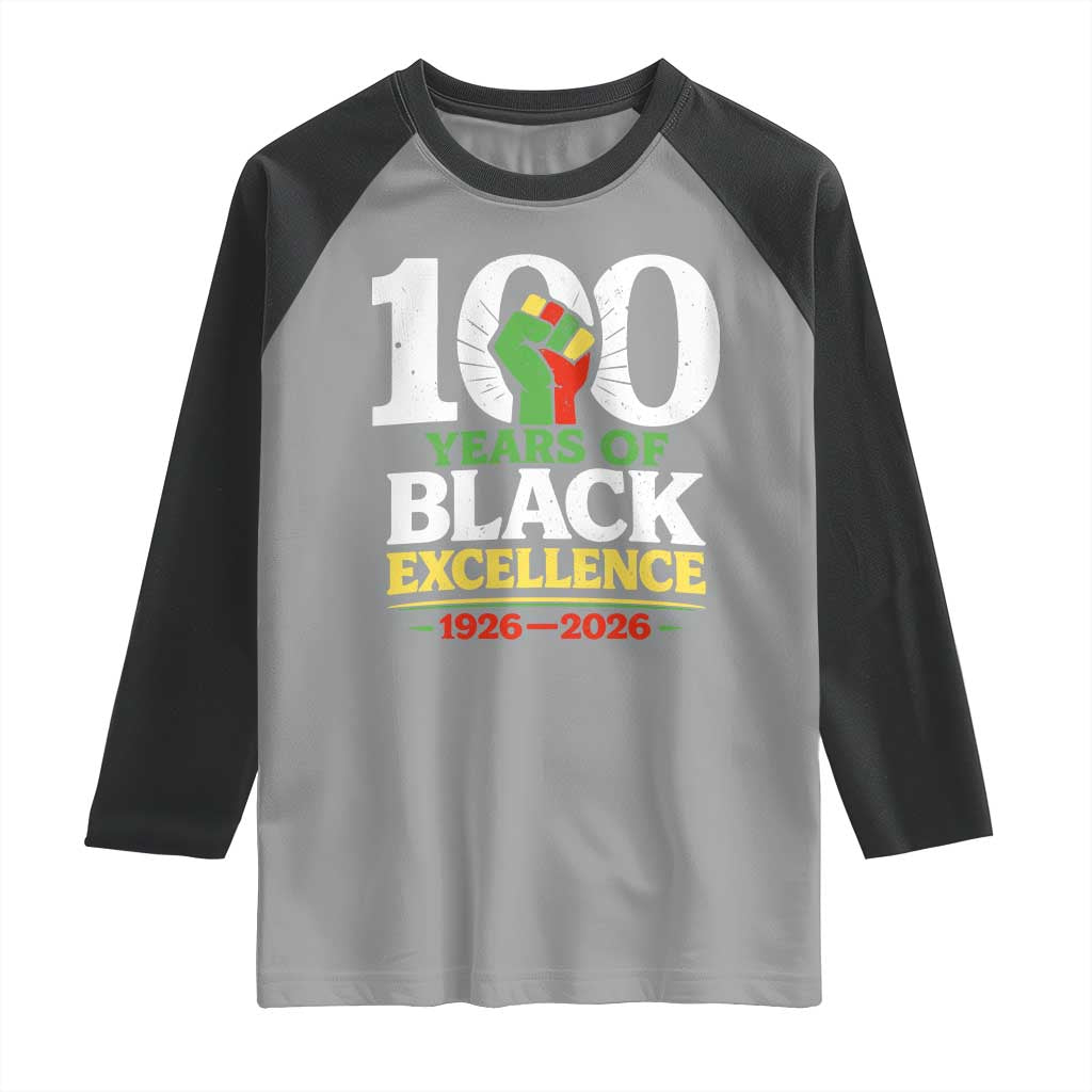 100 Years of Black Excellence 1926 2026 Raglan Shirt Pan-African Raised Fist Pride Honoring Black History Legacy